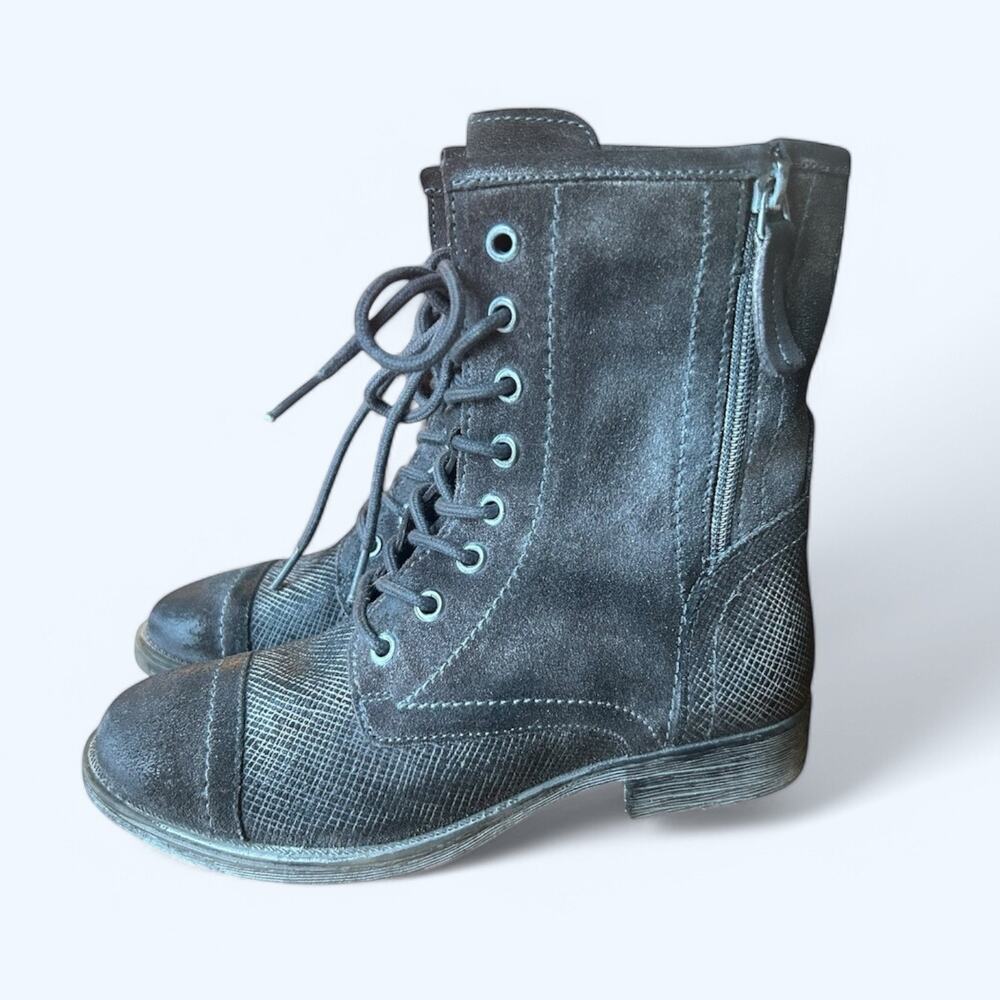 ROAN Lace Up Combat Moto Boots Affair Suede Leather Gray size 6  Edgy Boho NEW